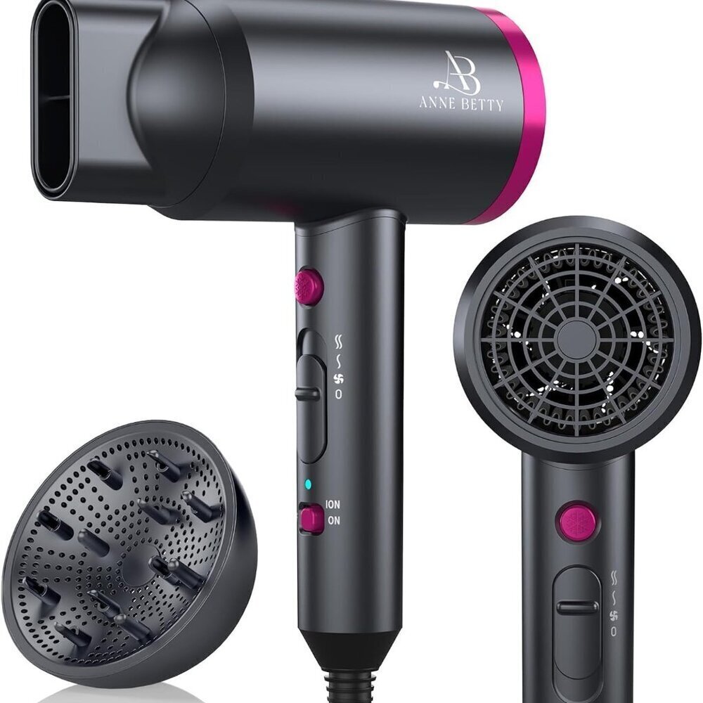 Ionic Hair Dryer Plastic 1800W Diffuser Nozzle Fast-Drying Home Salon